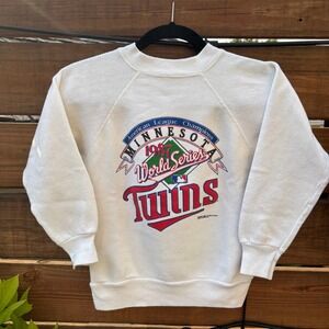 Pannill Minnesota Twins Sweatshirt Kids M White Good 1987 World Series Vintage